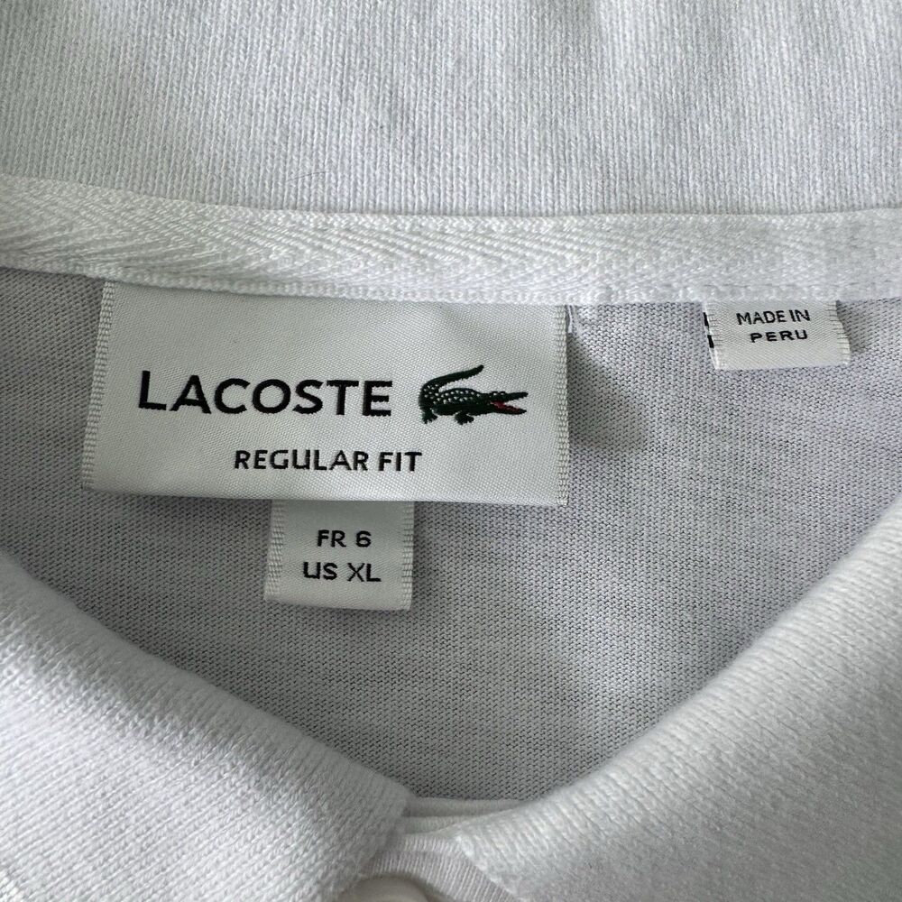 Lacoste Regular Fit Golf Polo Men XL 6 White Cotton Short Sleeve Rubber Logo - Picture 7 of 12